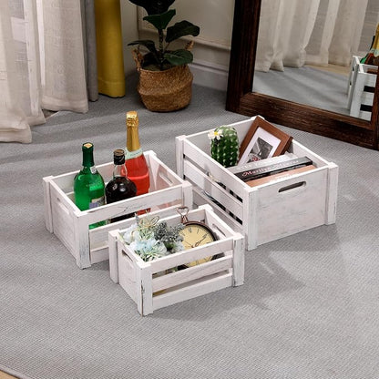 Set of 3 Nesting Wooden Crates, Small Rustic Farmhouse Wood Storage Boxes - Image 4