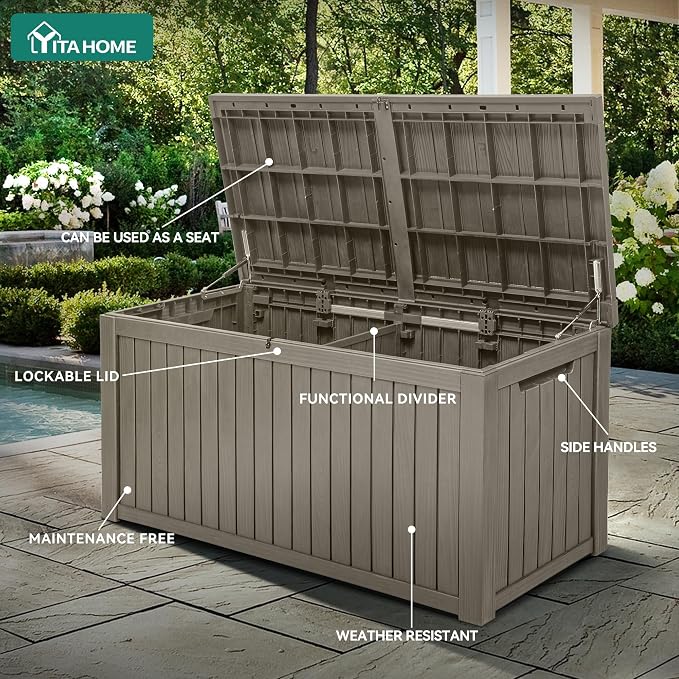 YITAHOME 220 Gallon Large Outdoor Storage XL Deck Box w/Divider - Image 4