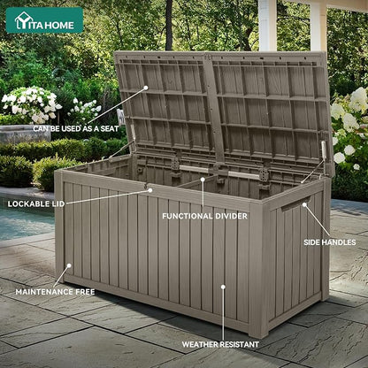 YITAHOME 220 Gallon Large Outdoor Storage XL Deck Box w/Divider - Image 4