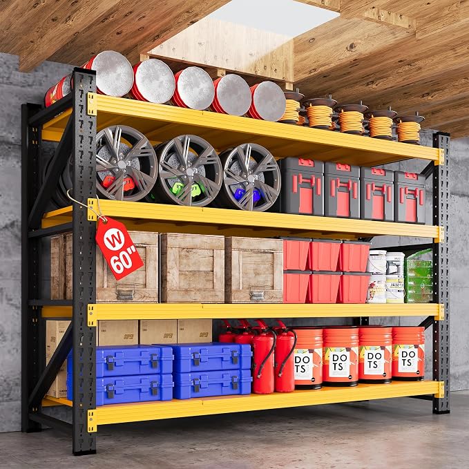 60" Wide Garage Shelving Heavy Duty, 4 Tier Tall Steel Industrial Shelving by AFAIF
