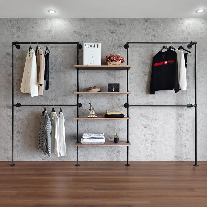 Industrial Pipe Clothing Rack, Wall Mounted Garment Hanging Rack by Anynice