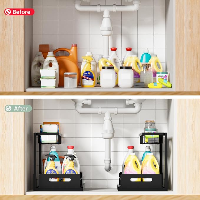 Under Kitchen Sink Organizer 2 Tier, Pull Out Bathroom Sink Organizers and - Image 2