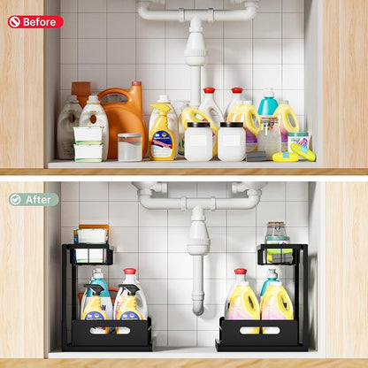 Under Kitchen Sink Organizer 2 Tier, Pull Out Bathroom Sink Organizers and - Image 2