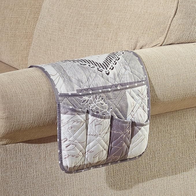 Brilliant Sunshine Grey Heart Love Patchwork Couch Armrest 5 Pockets Organizer by BrilliantSunshine