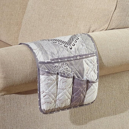 Brilliant Sunshine Grey Heart Love Patchwork Couch Armrest 5 Pockets Organizer by BrilliantSunshine