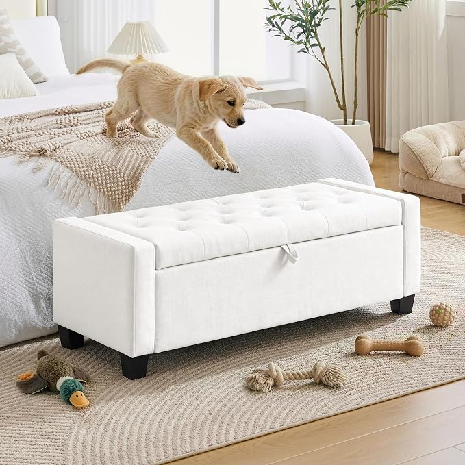 Huatean Home 43" Ottoman with Storage, Upholstered Entryway Bench with Seating - Image 5
