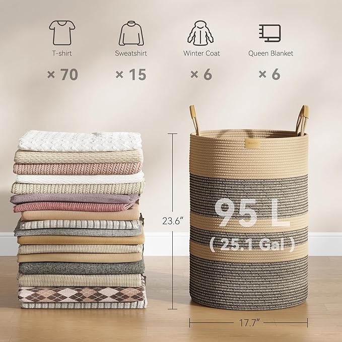 95L Striped Laundry Hamper - Image 4