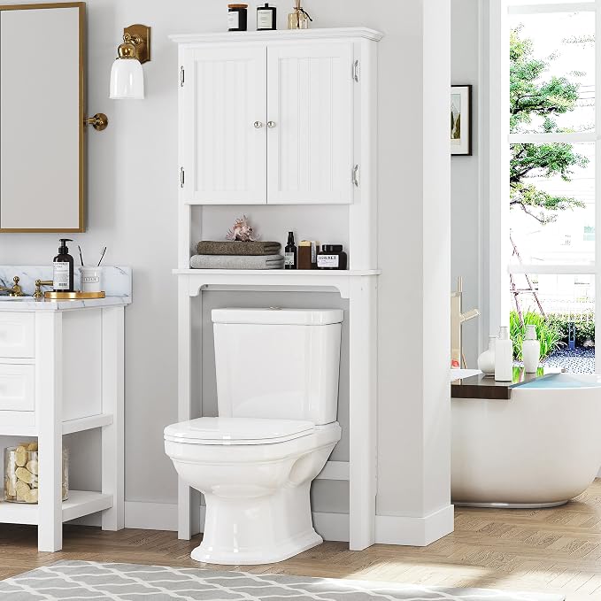 UTEX Over The Toilet Storage Cabinet, Adjustable Shelves, Anti-Tip Bracket - Image 7