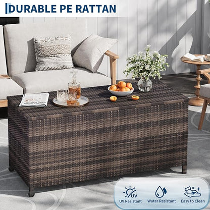 125 Gallon Large Deck Box Waterproof PE Rattan Outdoor Storage Box - Image 6