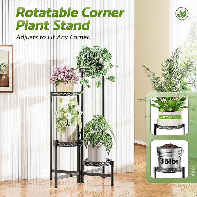 4 Tier Metal Plant Stand Indoor Outdoor, Corner Tall Plant Shelf - Image 2