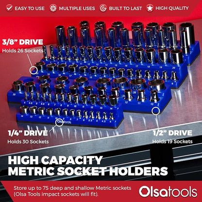 Olsa Tools Magnetic Socket Organizer | 3 Piece Socket Holder Kit | 1/2-Inch - Image 3