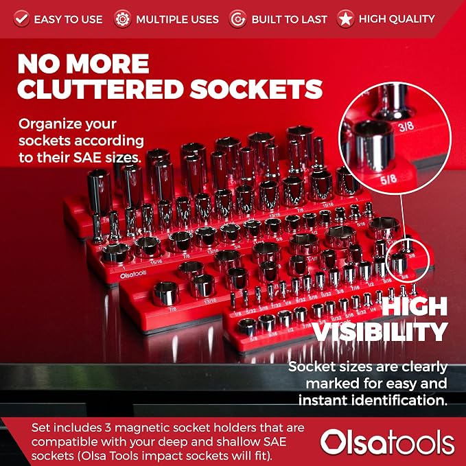 Olsa Tools Magnetic Socket Organizers | 3 Piece Set Socket Holder Kit | 1/2-Inch - Image 2