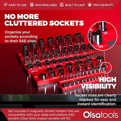 Olsa Tools Magnetic Socket Organizers | 3 Piece Set Socket Holder Kit | 1/2-Inch - Image 2