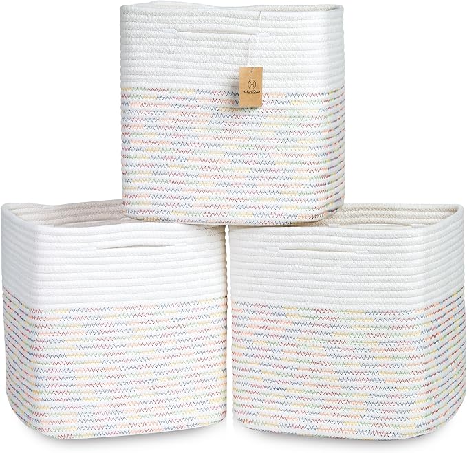 NaturalCozy 13 Inch Cube Storage Bins Cotton Rope Woven Baskets by NaturalCozy