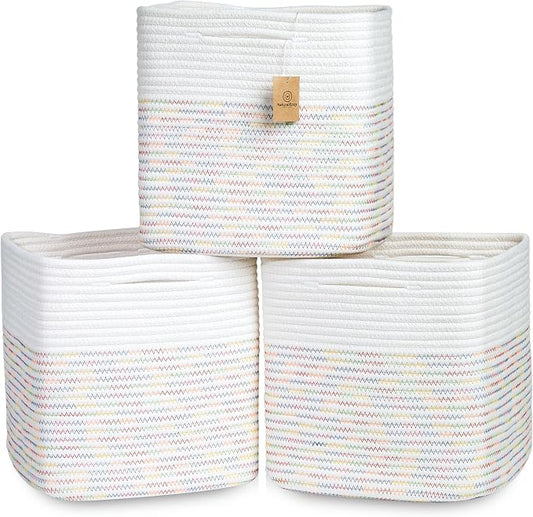 NaturalCozy 13 Inch Cube Storage Bins Cotton Rope Woven Baskets by NaturalCozy