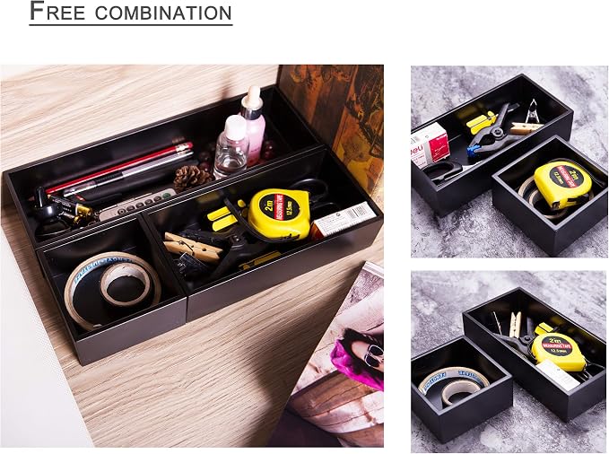 Bamboo Drawer Organizer Box for Office Home Black Orgnizer Boxes Office - Image 7