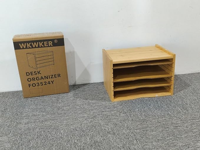 WKWKER File Organizer with 3 Adjustable Shelves Bamboo Document Letter Tray - Image 5