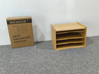 WKWKER File Organizer with 3 Adjustable Shelves Bamboo Document Letter Tray - Image 5