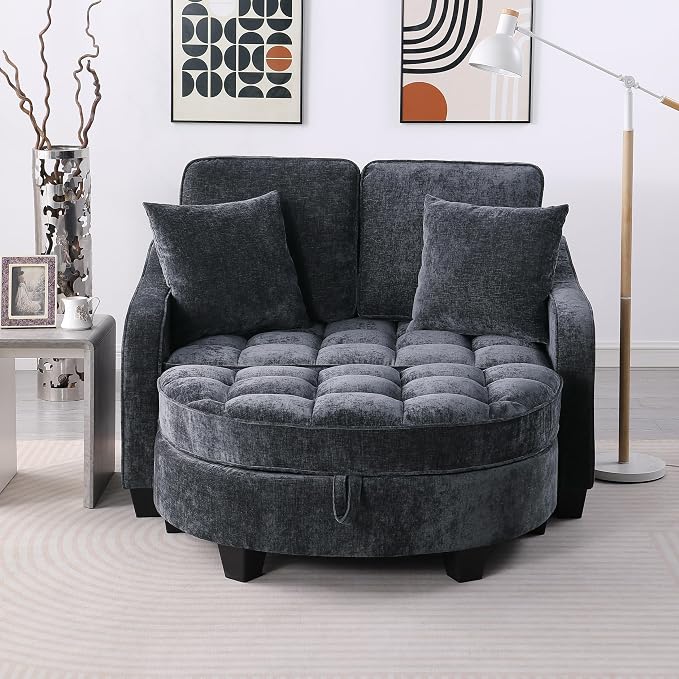 ERYE Chenille Tufted Loveseat Sofa and Ottoman Set, Tufted Recliner Sleeper - Image 12