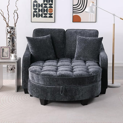 ERYE Chenille Tufted Loveseat Sofa and Ottoman Set, Tufted Recliner Sleeper - Image 12