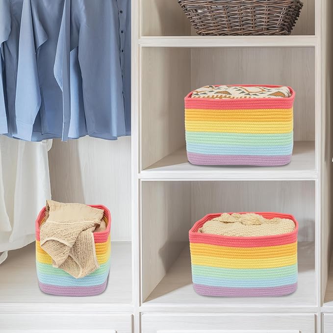 3-Pack Rainbow Storage Baskets 15X10X9.3“ – Woven Toy Organizer Bins - Image 4