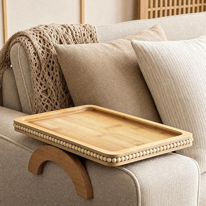 Bamboo Wood Sofa Arm Tray with Beaded Edge by EOSAHR