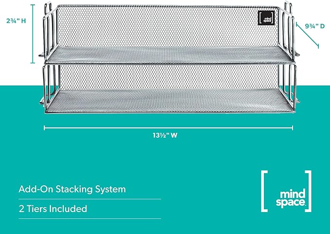 2 Tier Stackable Letter Tray | Paper Tray Desk Organizer | The Mesh Collection - Image 3