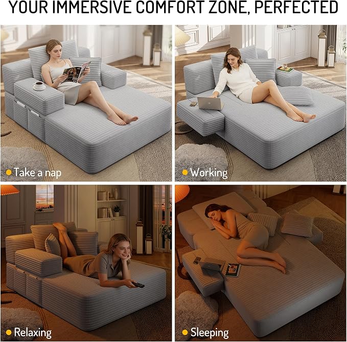 2-in-1 Convertible Chaise Lounge Indoor, 60.2" Corduroy Upholstered Chaise - Image 8