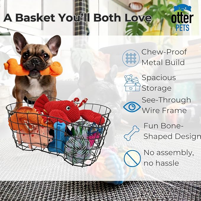 OtterPets Metal Dog Toy Basket, Bone Shaped Indestructible Dog Toy Bin - Image 2