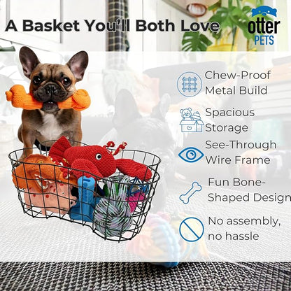 OtterPets Metal Dog Toy Basket, Bone Shaped Indestructible Dog Toy Bin - Image 2
