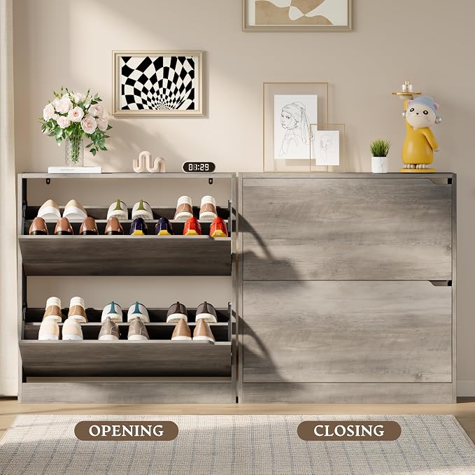 BORNOON Shoe Cabinet with 2 Flip Drawers, Slim Narrow Shoe Storage Cabinet - Image 5