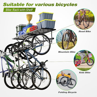 Bike Storage Rack with Shelf, Bike Wall Mount Garage Stand, Bike Hanger Storage - Image 8