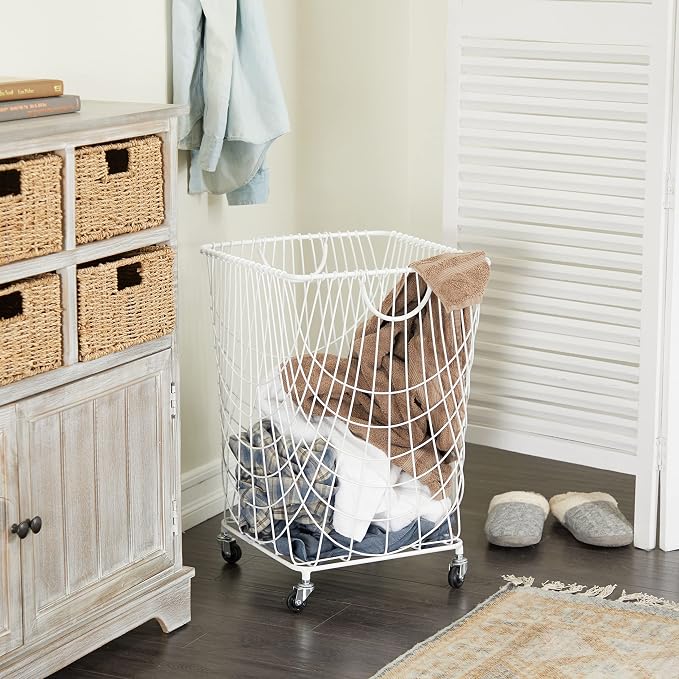 Deco 79 Metal Storage Cart Deep Set Mesh Rolling Laundry Basket - Image 2