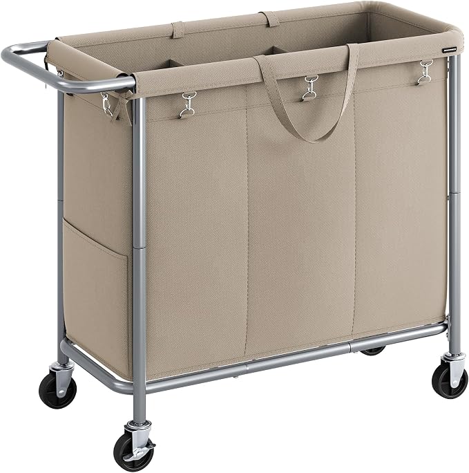 SONGMICS Laundry Basket with Wheels, 3-Section Rolling Laundry Hamper, 52.8 by SONGMICSbySONGMICSHOME