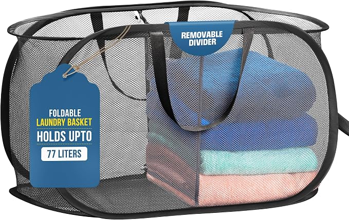 Handy Laundry Pop Up Laundry Hamper 2-Compartment, Divided 77L Mesh | Divided by Handy+Laundry