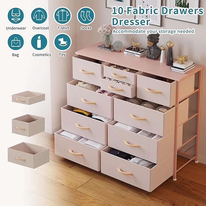 LUMTOK 10 Drawers Dresser with Fabric Bins - Image 4