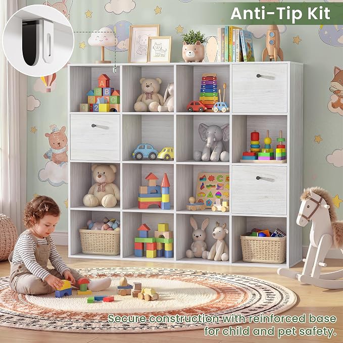 16 Cube Storage Organizer, Washed White Bookcase - Image 7
