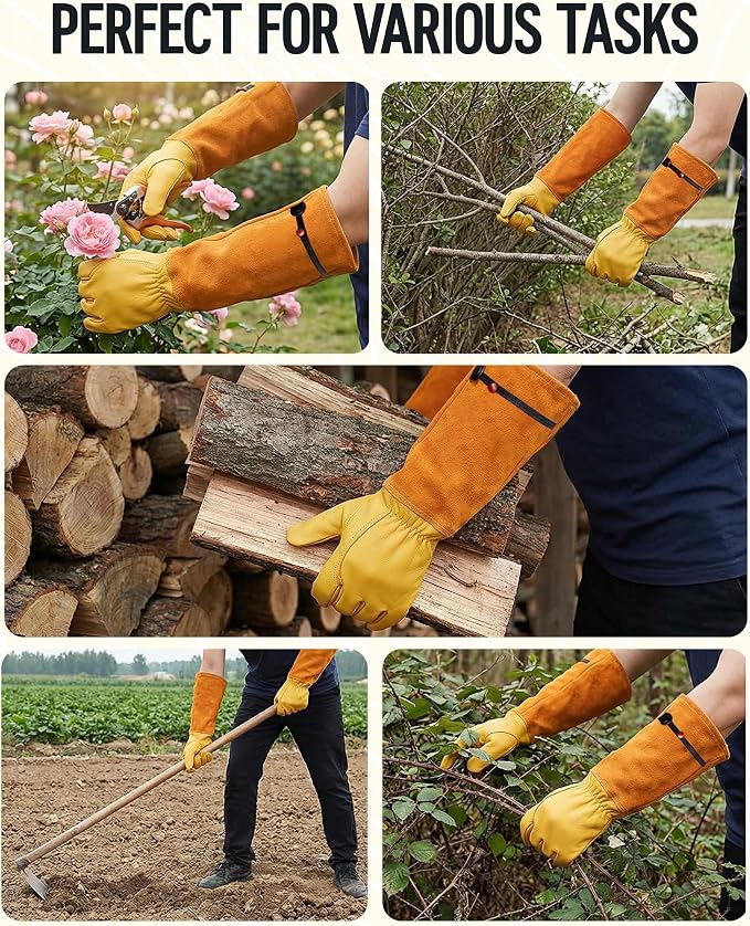 WORKPRO Gardening Gloves, Long Leather Garden Gloves - Image 8