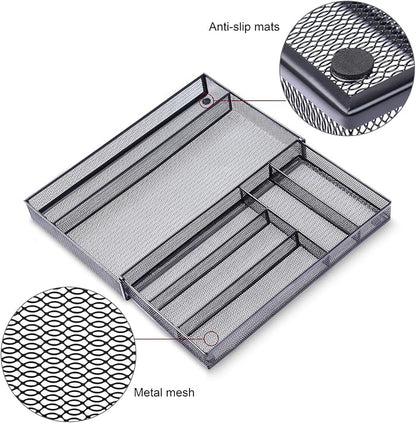 WuGeShop Expandable Office Desk Organizer, 7 compartments Mesh Desk Drawer - Image 5