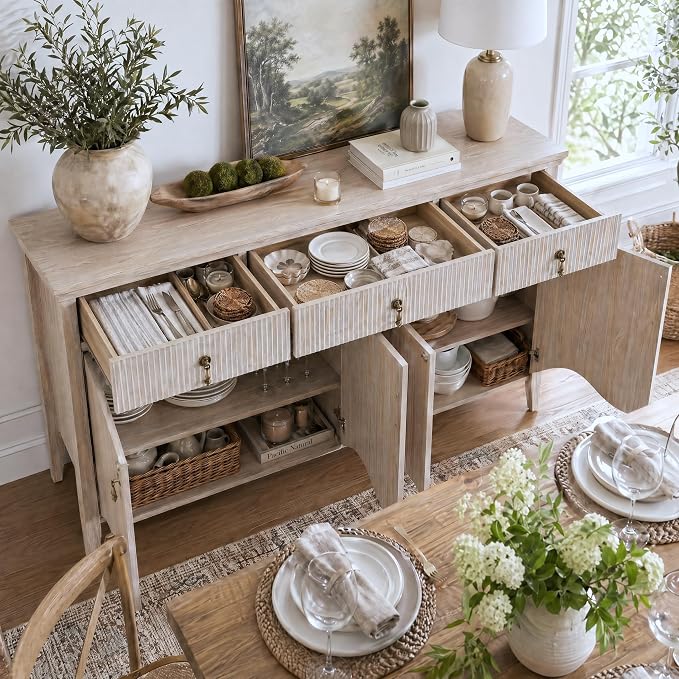 FUSUNBAO 57" Fluted Sideboard Buffet - Image 4