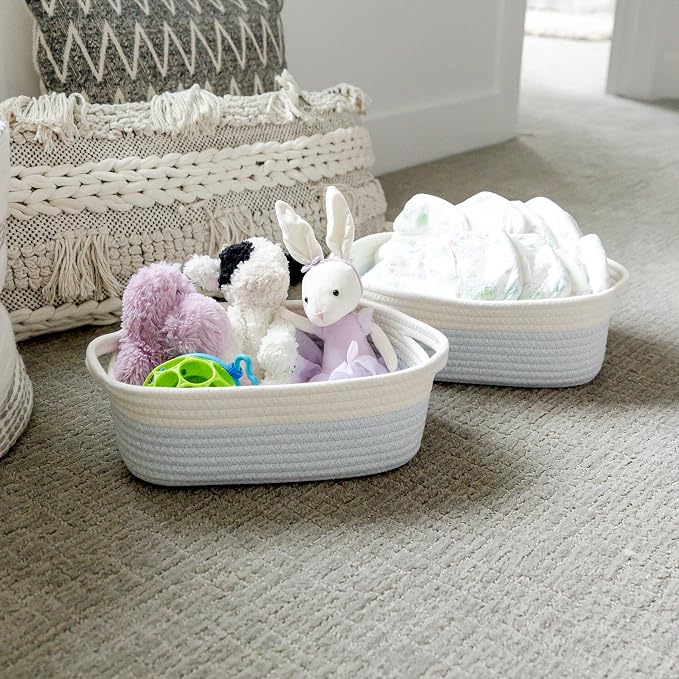 NaturalCozy 5-Piece Rectangle Storage Basket Set- Natural Cotton Rope Woven - Image 3