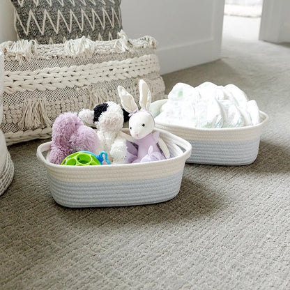 NaturalCozy 5-Piece Rectangle Storage Basket Set- Natural Cotton Rope Woven - Image 3