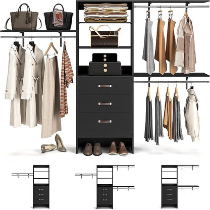 96" Wood Closet System with 3 Enclosed Drawers & 3 Solid Shelves, 8FT by Armocity