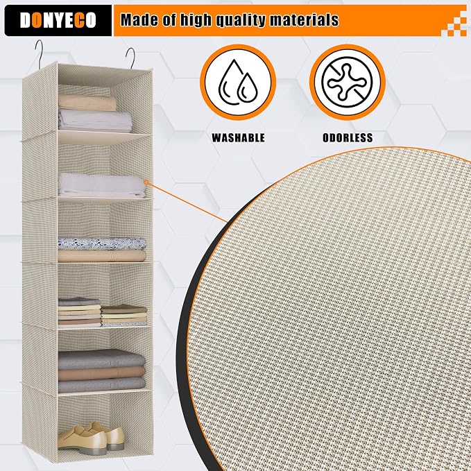 Hanging Closet Organizer, Easy Mount Foldable 6-Shelf Hanging Closet Wardrobe - Image 4