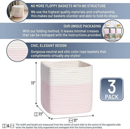 NaturalCozy Storage Cubes 11 Inch Cotton Rope Woven Baskets - Image 2