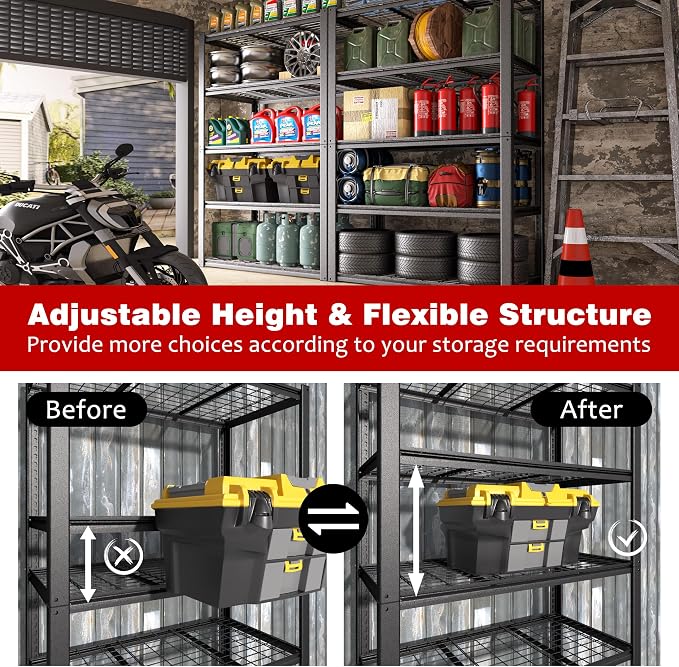 BlueWish Heavy Duty Adjustable Shelves, 24’’x48’’x72’’ Tool Utility Shelves - Image 4