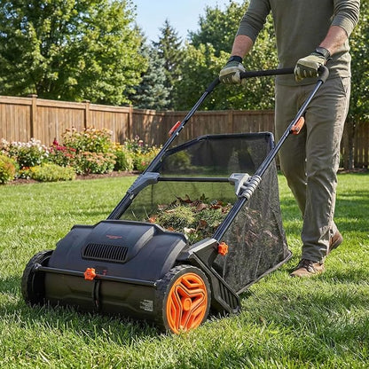 Hand Push Lawn Sweeper, 3.5 cu. ft. Large Mesh Collection Hopper Bag, 2 - Image 2