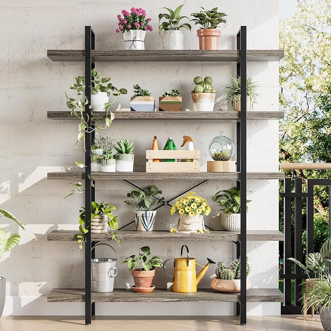 Bookshelf Set, Heavy Duty 5-Tier Industrial Bookcase, 120lbs Shelf Capacity - Image 5