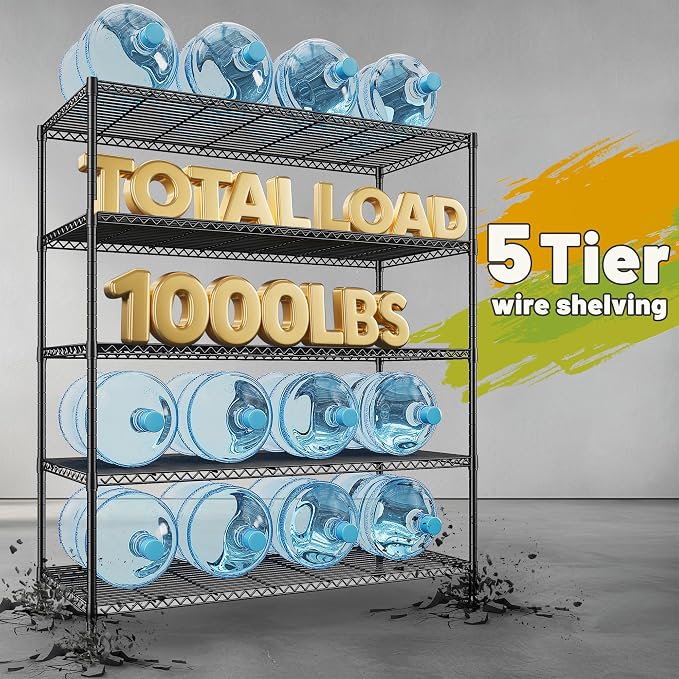 REIBII 45.5''W Storage Shelves Wire Shelving, 5 Tier Pantry Shelves - Image 4