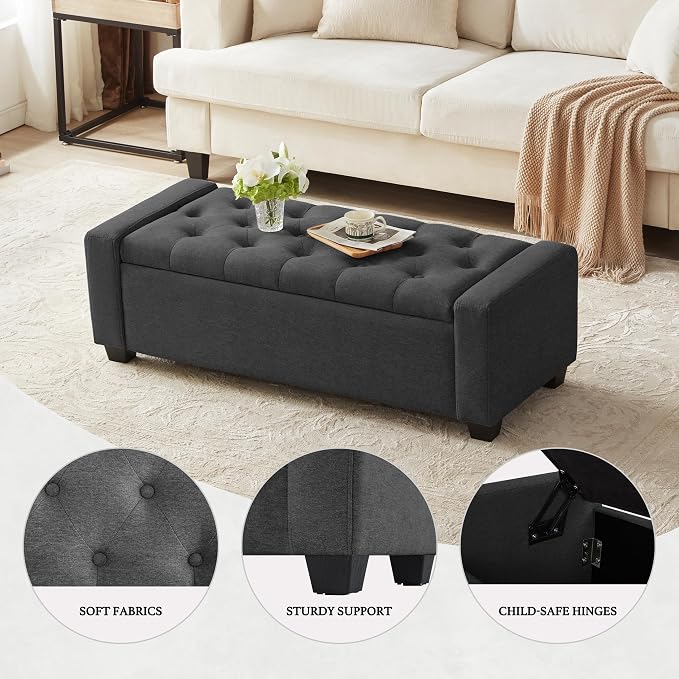 Huatean Home 48" Ottoman with Storage, Storage Ottoman Bench with Safety Hinge - Image 3